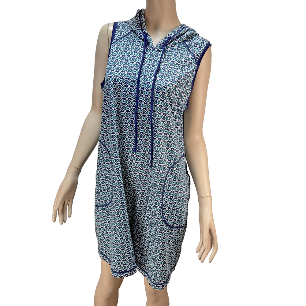 Tommy Bahama IslandActive Breezy Palm Hooded Swim Dress Size L UPF 50 Sleeveless
